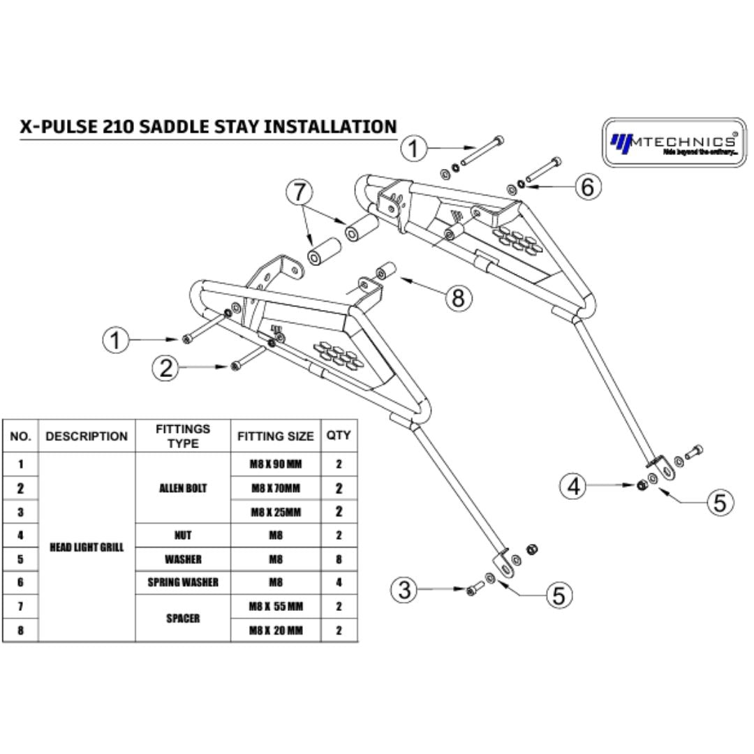 xpulse 210 saddle stay fittings