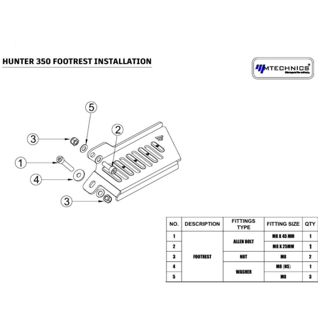 hunter 350 ladies footrest 