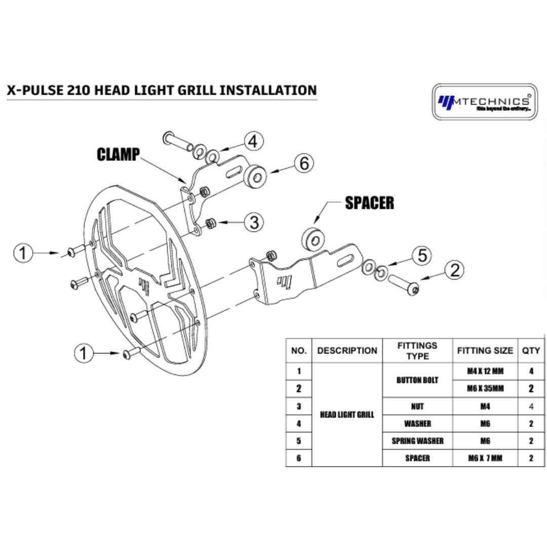 xpulse 210  headlight grill fittings 